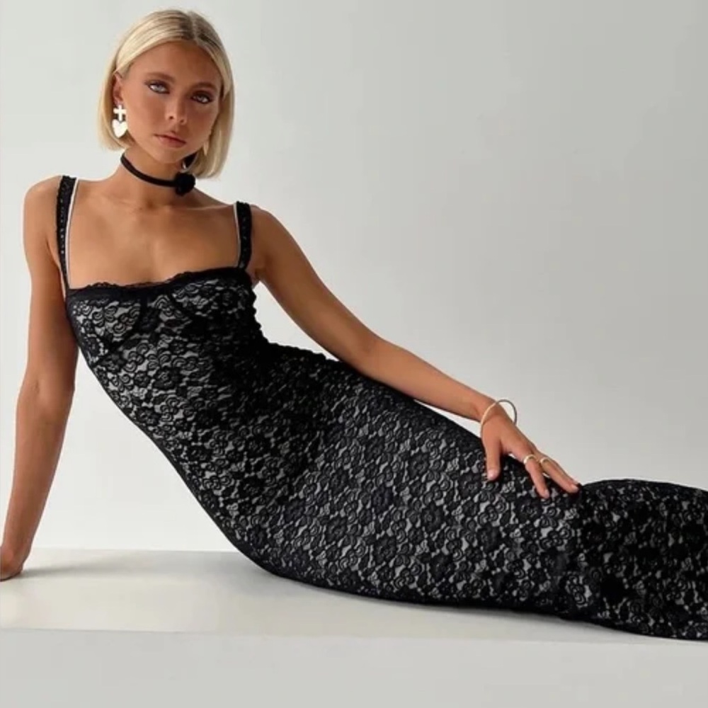 Princess Polly Black Lace Maxi Dress